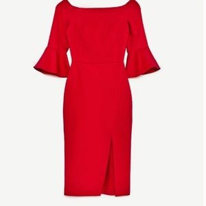ZARA RED OFF-SHOULDER-SHOULDER SHIFT DRESS TUBE